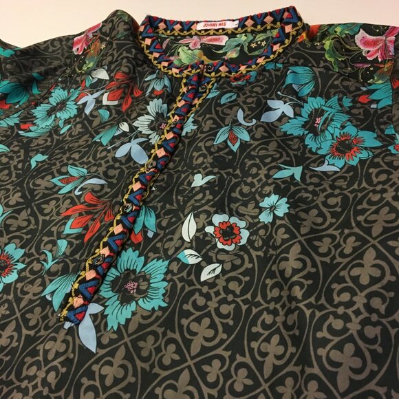Johnny Was Kennedy Silk Embroidered Tunic Top Blouse Dragons Floral Artsy (IB) - Picture 16 of 16